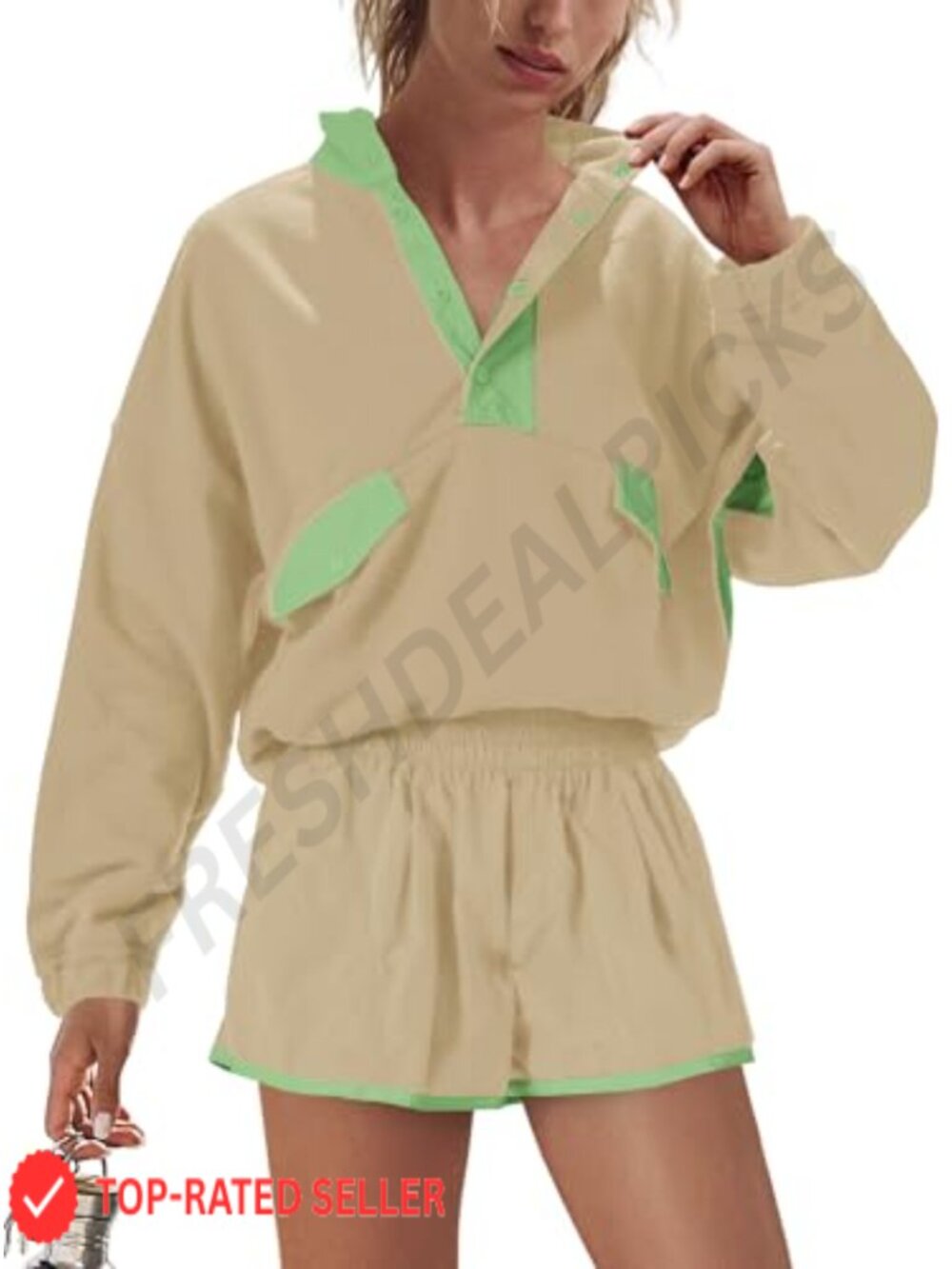 2 Piece Athleisure Set Sweatshirt & Shorts for Women Cotton Blend